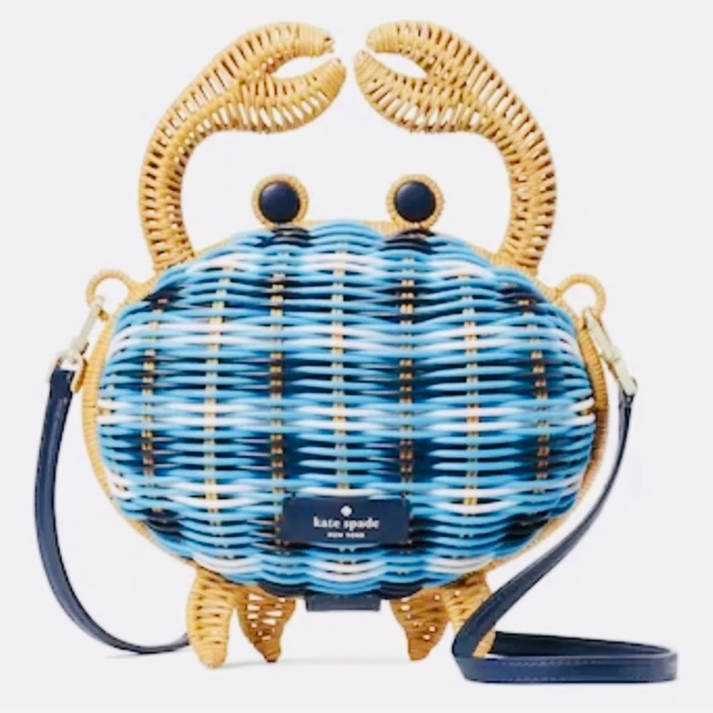 NWT kate spade Blue Crab wicker Woven Crossbody Bag purse 🦀